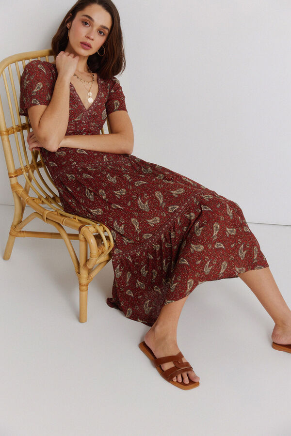 Springfield Vestido midi estampado sanefa borgonha