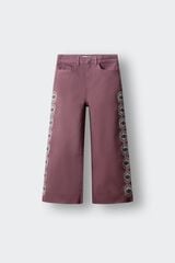 Springfield Kids Cal&ccedil;as wideleg em sarja com bordado lateral para menina rosa