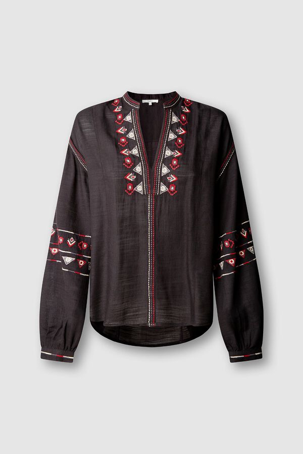 Pepe Jeans Blusa bordada de cuello mao negro