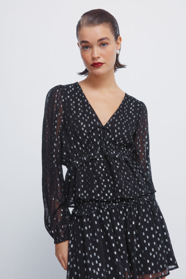 Springfield Blusa de lurex com c&oacute;s el&aacute;stico preto