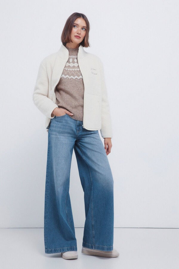 Springfield Camisola com acabamento em pele jacquard cru