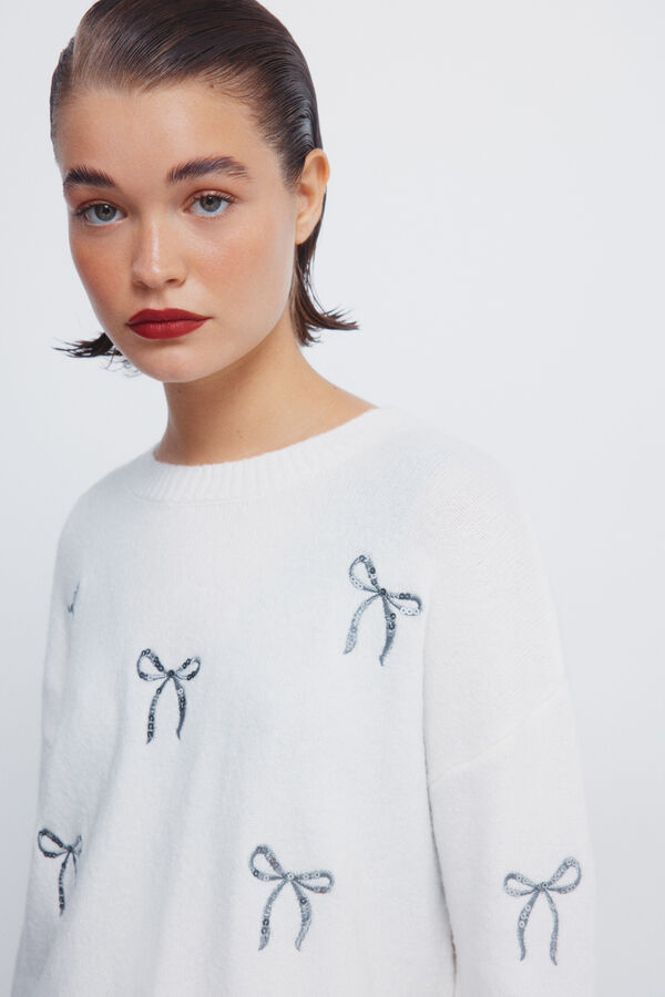 Springfield Camisola com laços de lantejoulas bege