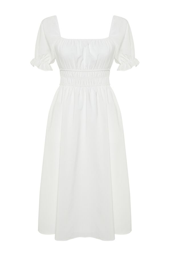 Trendyol Vestido midi com mangas bufantes bege