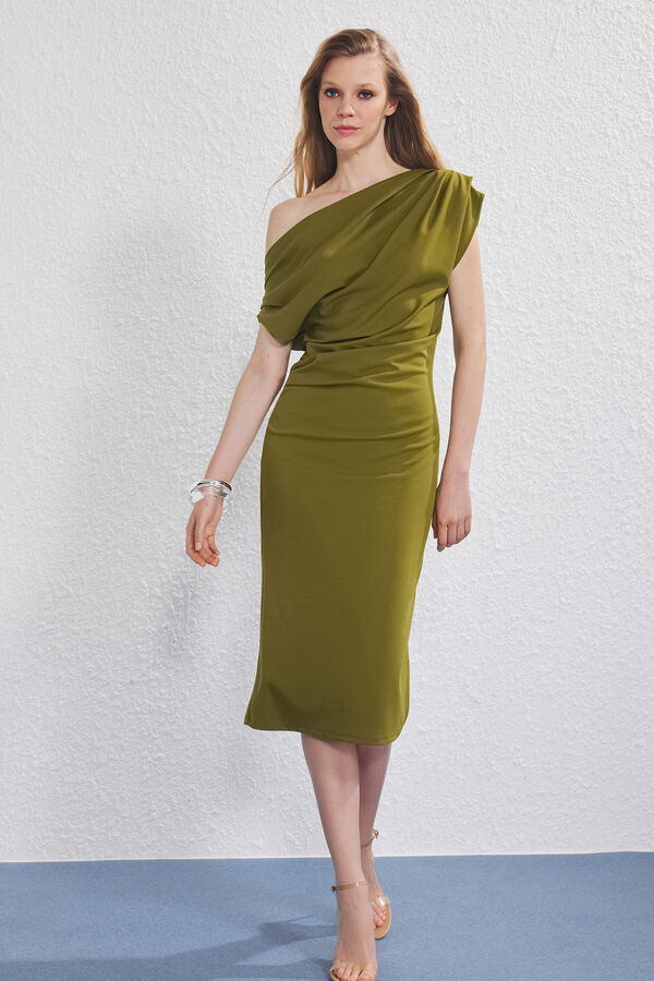 Trendyol Vestido midi franzido verde