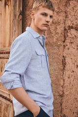 Springfield Camisa em linho e viscose com bolsos azul