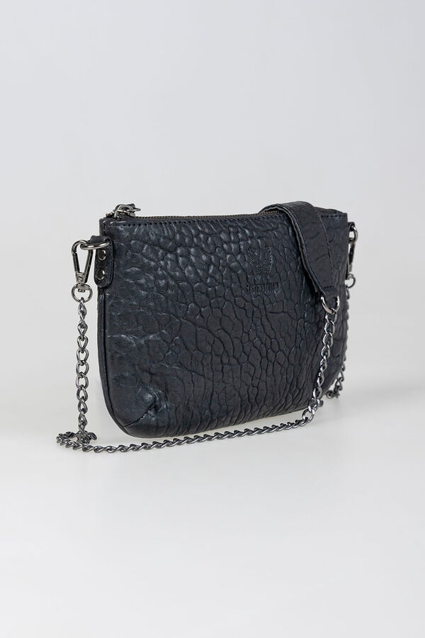 System Action Small leather bag with metal chain black