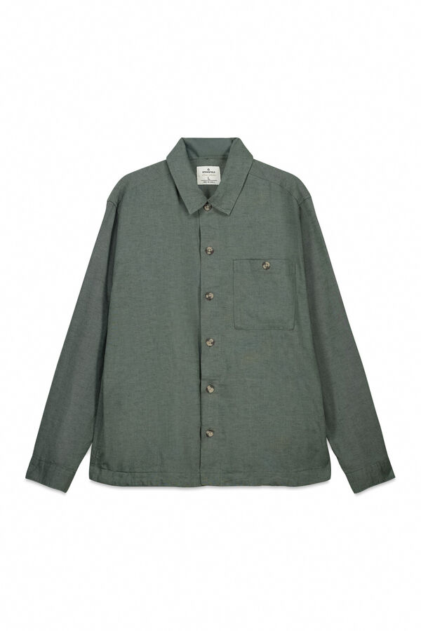 Springfield Sobrecamisa de linho com bolso Caqui escuro