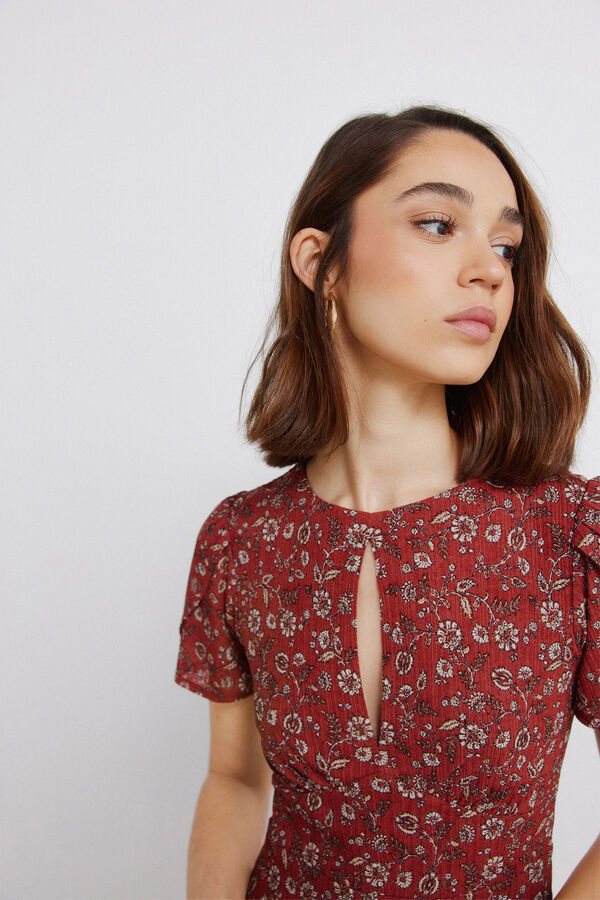 Springfield Vestido midi decote choker estampado borgonha