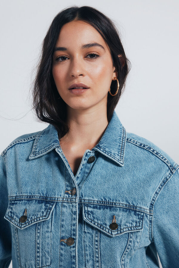 Springfield Jaqueta jeans de algodão oversized azul