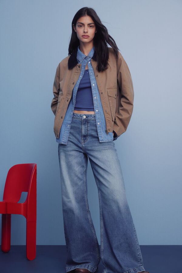 Springfield Calça jeans super larga e confortável azul