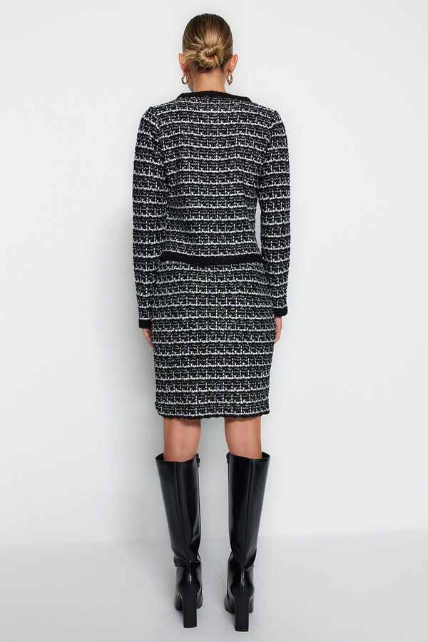 Trendyol Conjunto de casaco de malha e saia midi preto