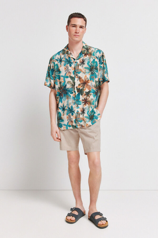 Springfield Camisa manga corta estampado floral beige