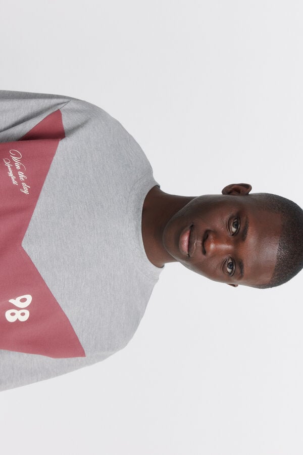 Springfield T-shirt manga comprida de piqu&eacute; com detalhe do mesmo tecido em contraste em V cinzento