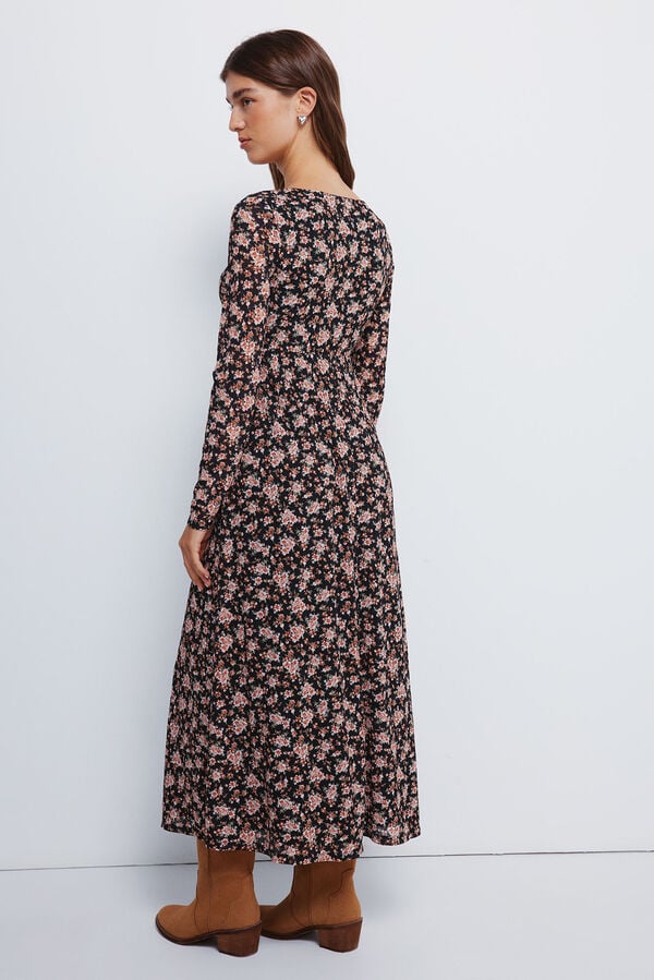 Springfield Vestido midi floral com decote laço preto