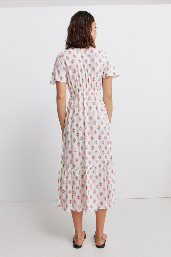Springfield Vestido midi de renda manga curta branco