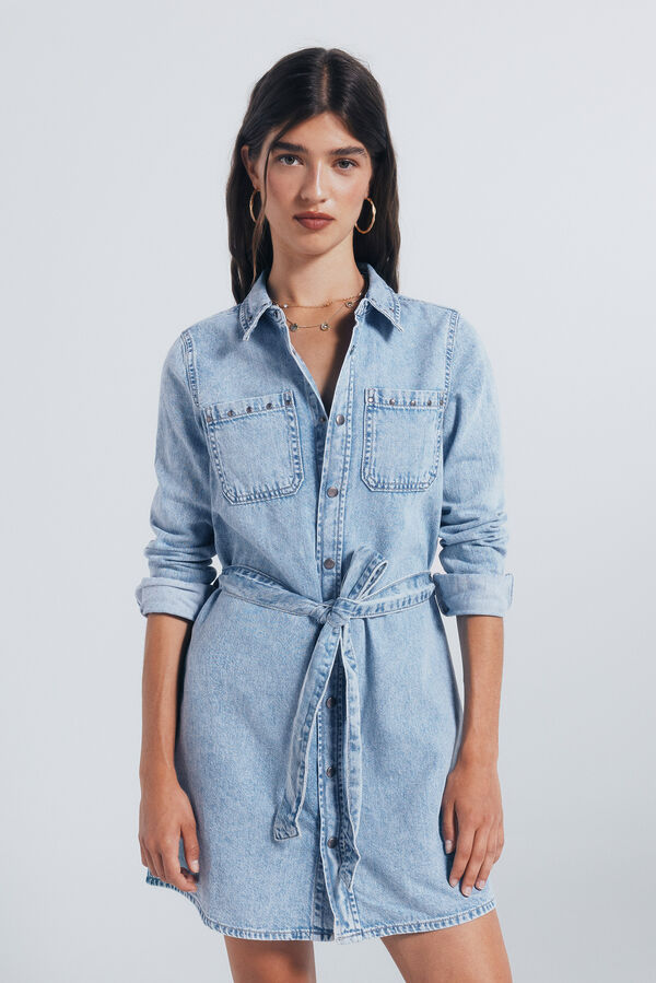 Springfield Vestido vaquero camisero tachas azul