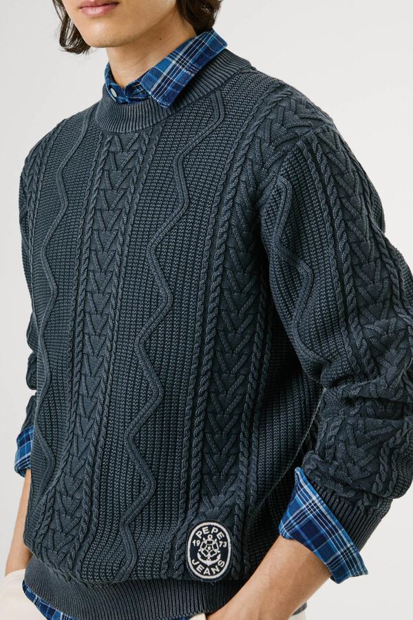 Pepe Jeans Suéter trançado com gola redonda azul