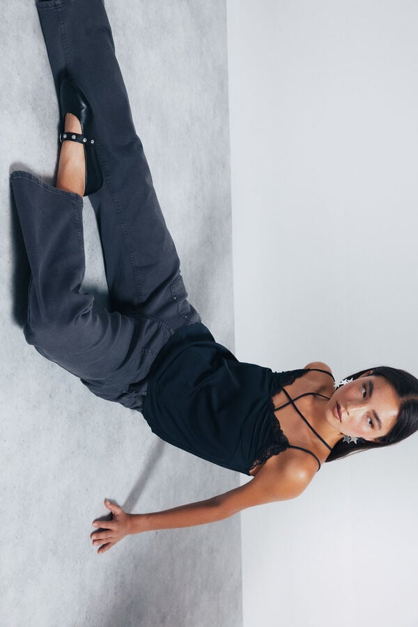 Springfield Calça jeans culotte com tachas cinzento