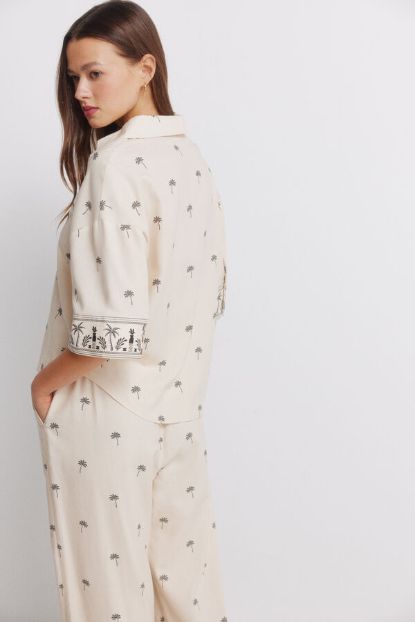 Springfield Camisa de manga curta em linho oversize cru
