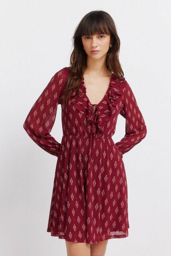 Springfield Vestido curto estampado com folhos estampado