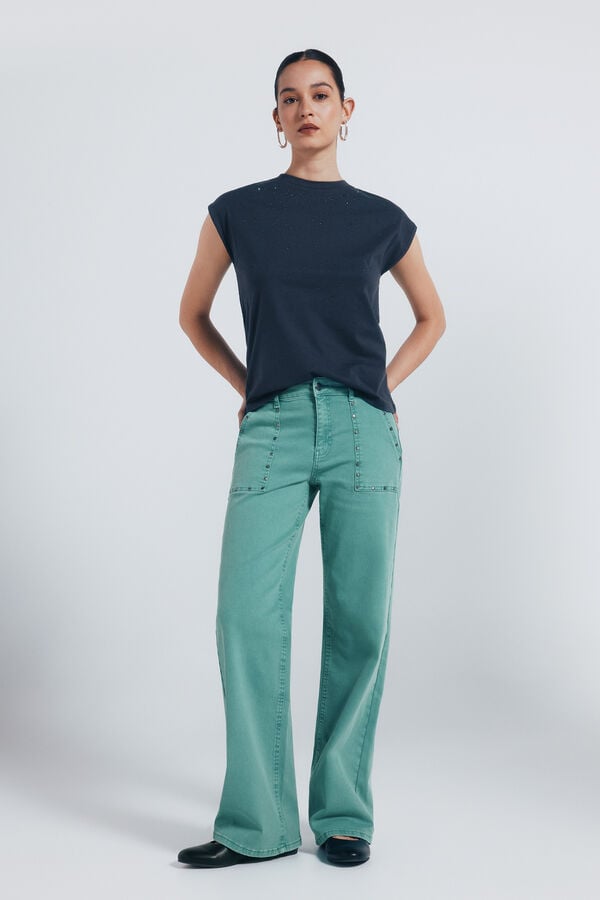 Springfield Calça jeans culotte com tachas verde