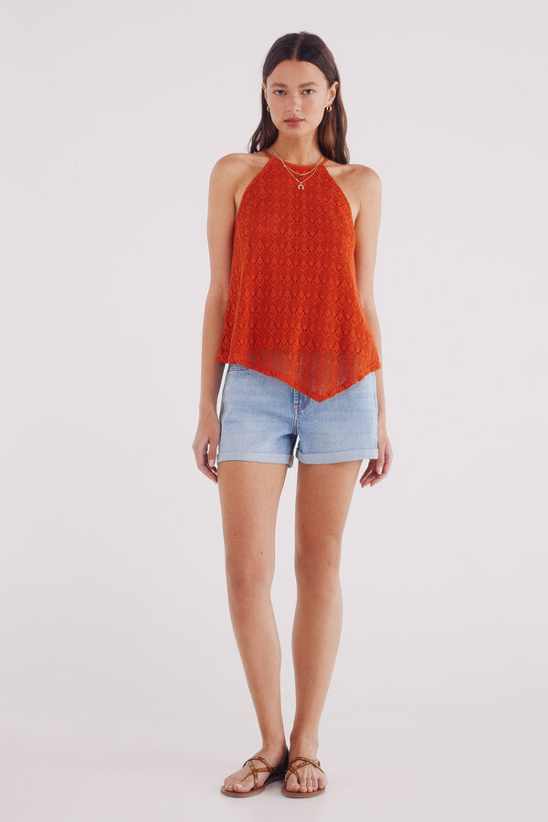 Springfield crochet de halter com decote vermelho