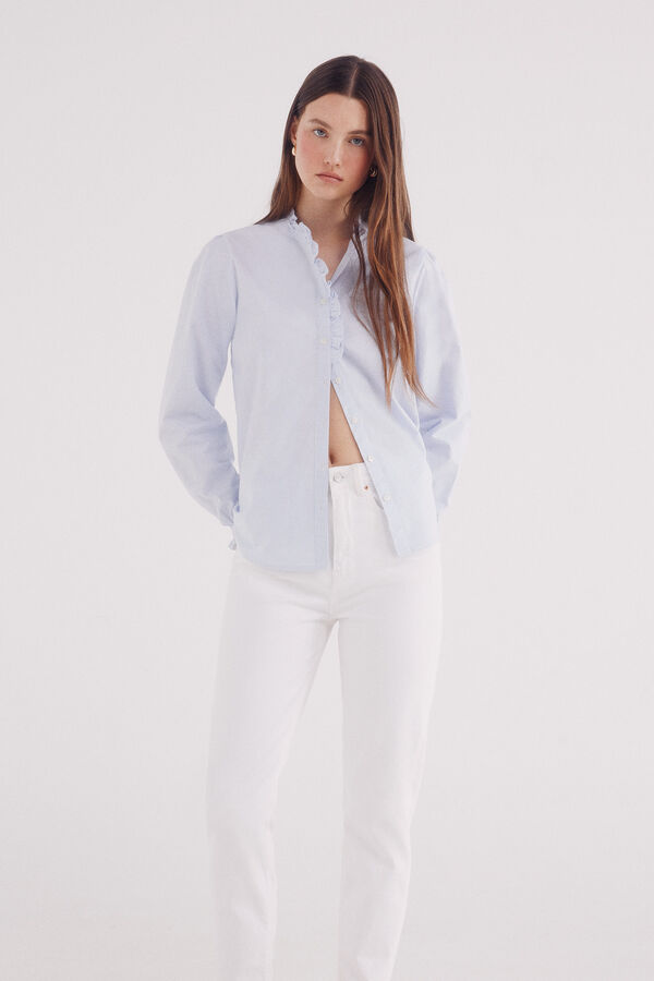 Springfield Blusa Oxford com gola franzida azul