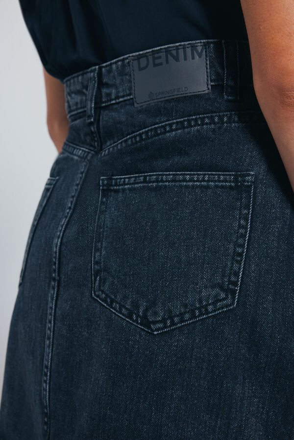 Springfield Saia curta jeans com tachas preto