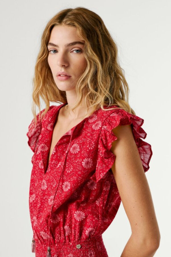 Pepe Jeans Vestido curto manga borboleta vermelho