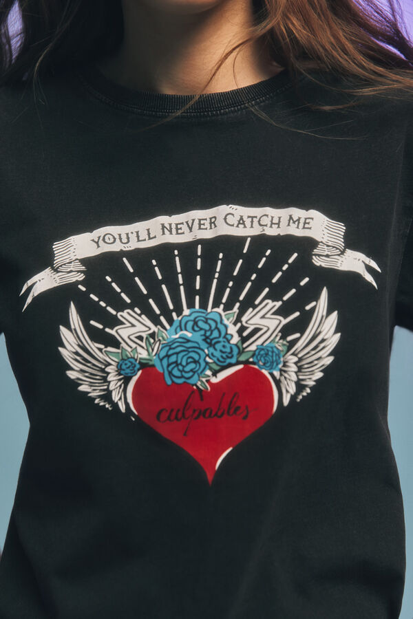 Springfield Camiseta "Você nunca vai me pegar" preto