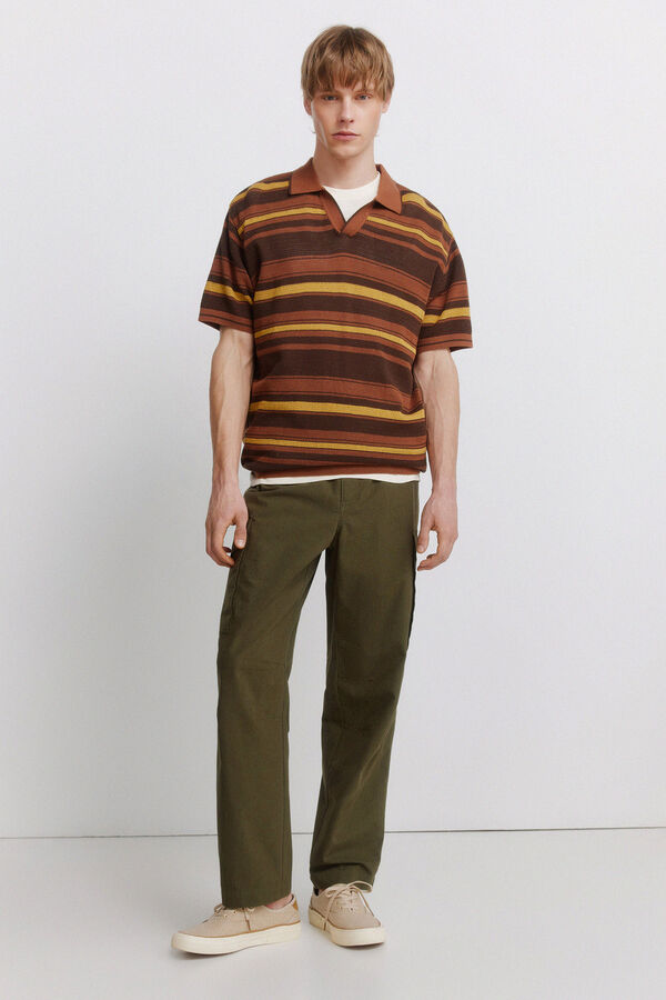 Springfield Polo com riscas estruturadas cru
