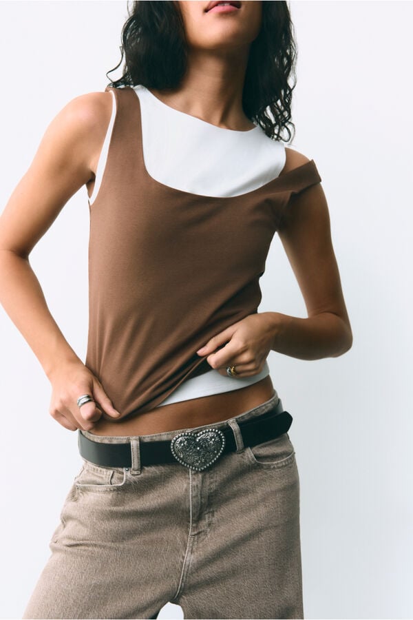 Springfield T-shirt de al&ccedil;as duplo tecido cru