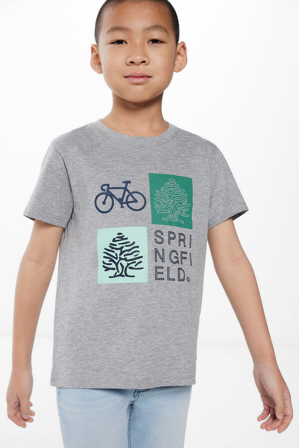 Springfield T-shirt print mosaico menino cinza