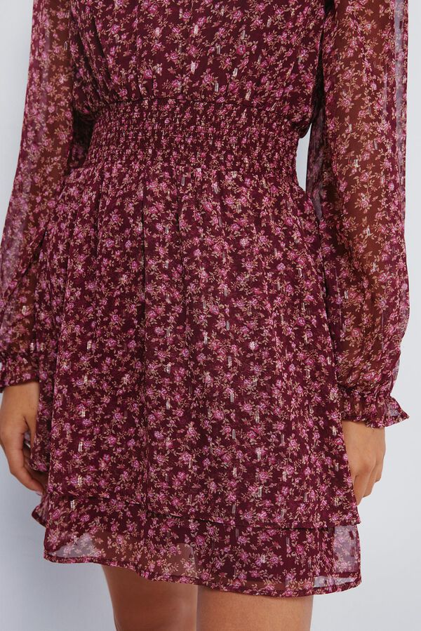 Springfield Vestido curto estampado com saia dupla camada vermelho