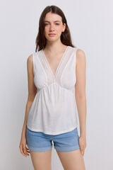 Springfield T-shirt sem mangas em crochet branco