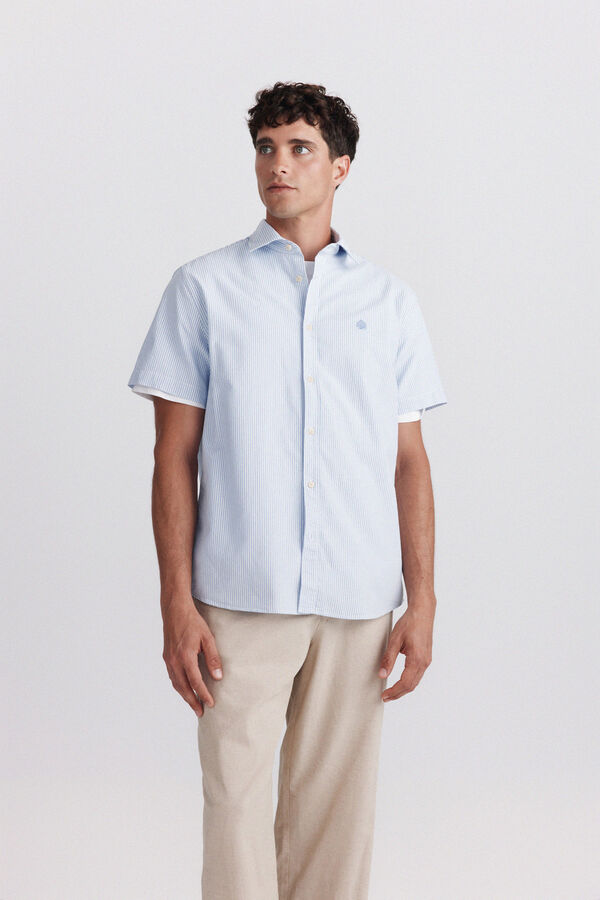 Springfield Camisa de manga curta oxford riscas azul