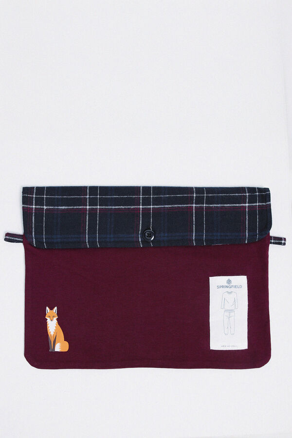 Springfield Pijama comprido com calça fannel xadrez grená estampado