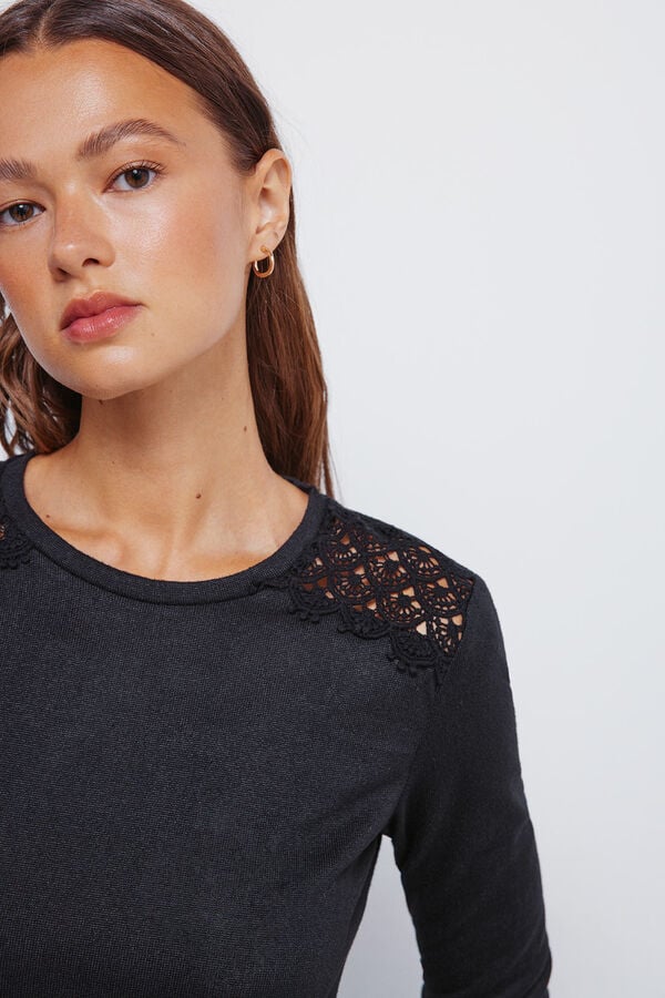 Springfield T-shirt ombro a ombro em crochet preto