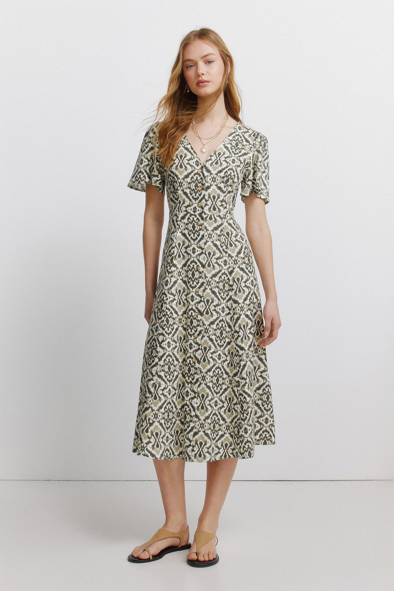 Springfield Vestido camisero estampado lino