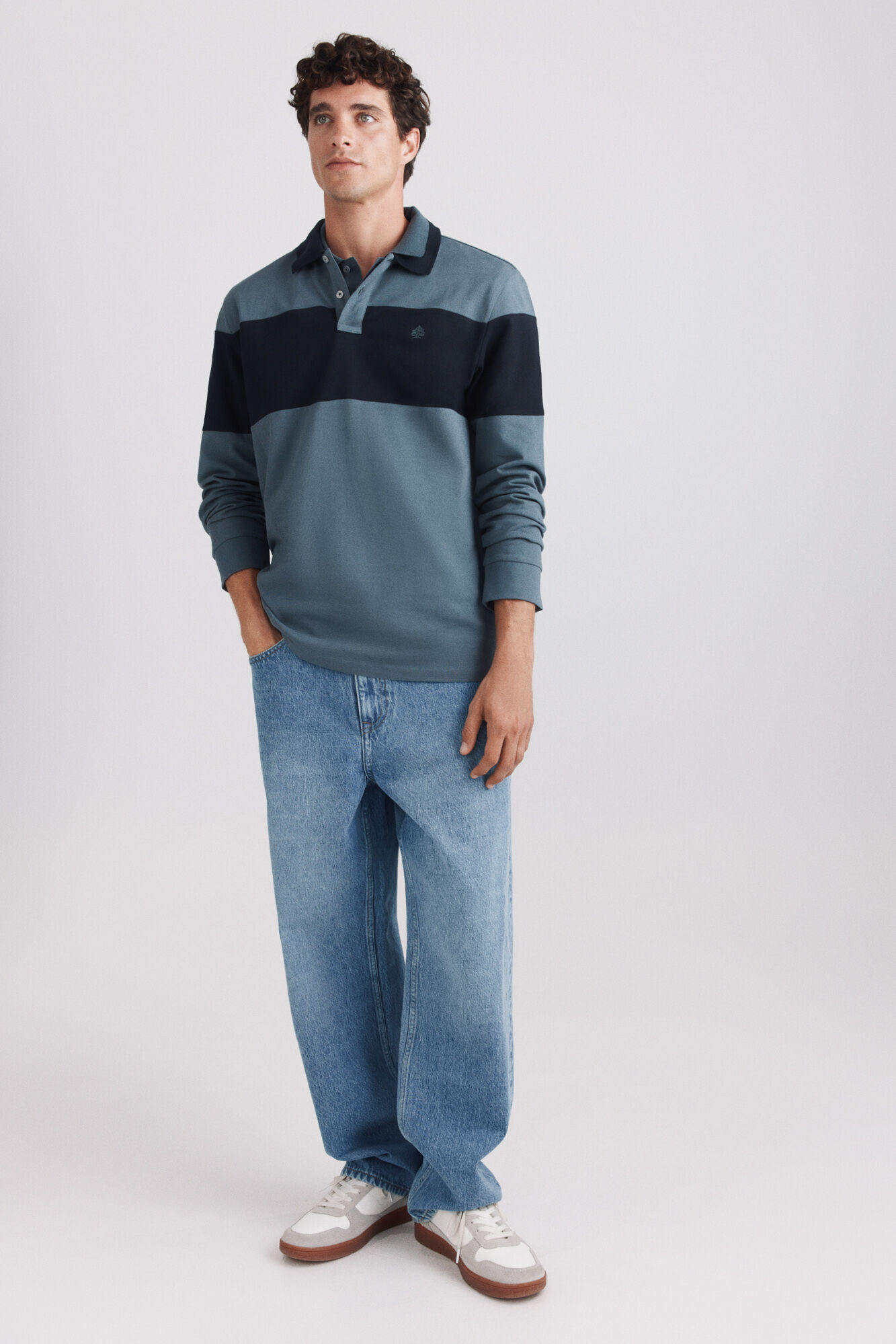 Springfield Polo piqu&eacute; manga comprida bloco de cor regular fit