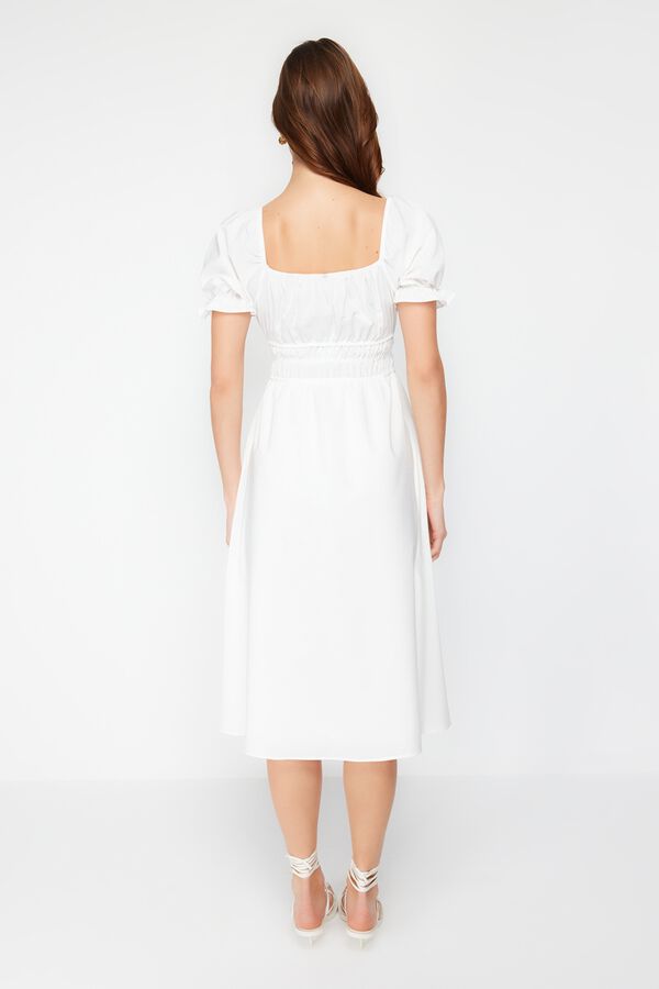 Trendyol Vestido midi com mangas bufantes bege