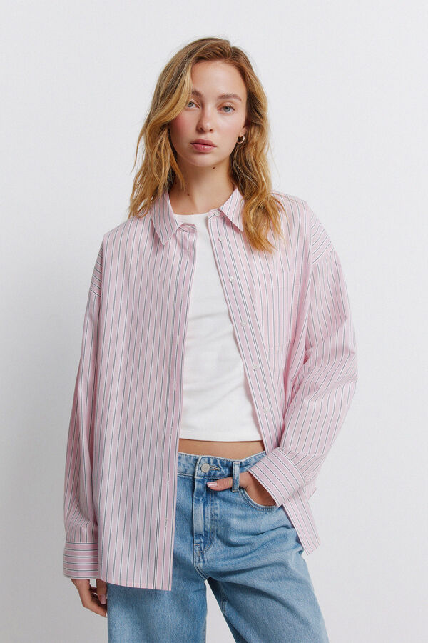 Springfield Striped oversize shirt pink