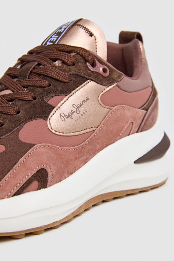 Pepe Jeans Tênis cano baixo com couro rosa