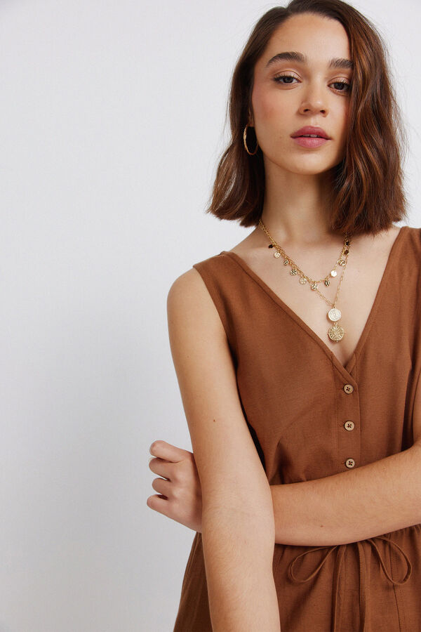 Springfield Macac&atilde;o sem mangas estampado em linho cru