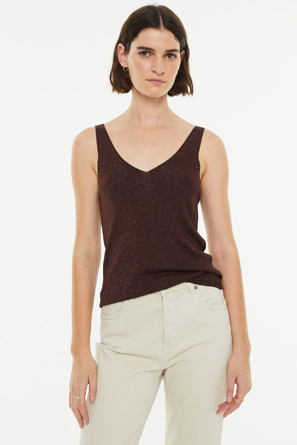 Springfield V neck glitter straps fitted top brown