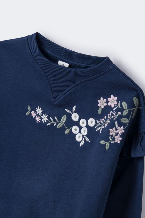 Springfield Girls' ruffled floral sweatshirt steel blue