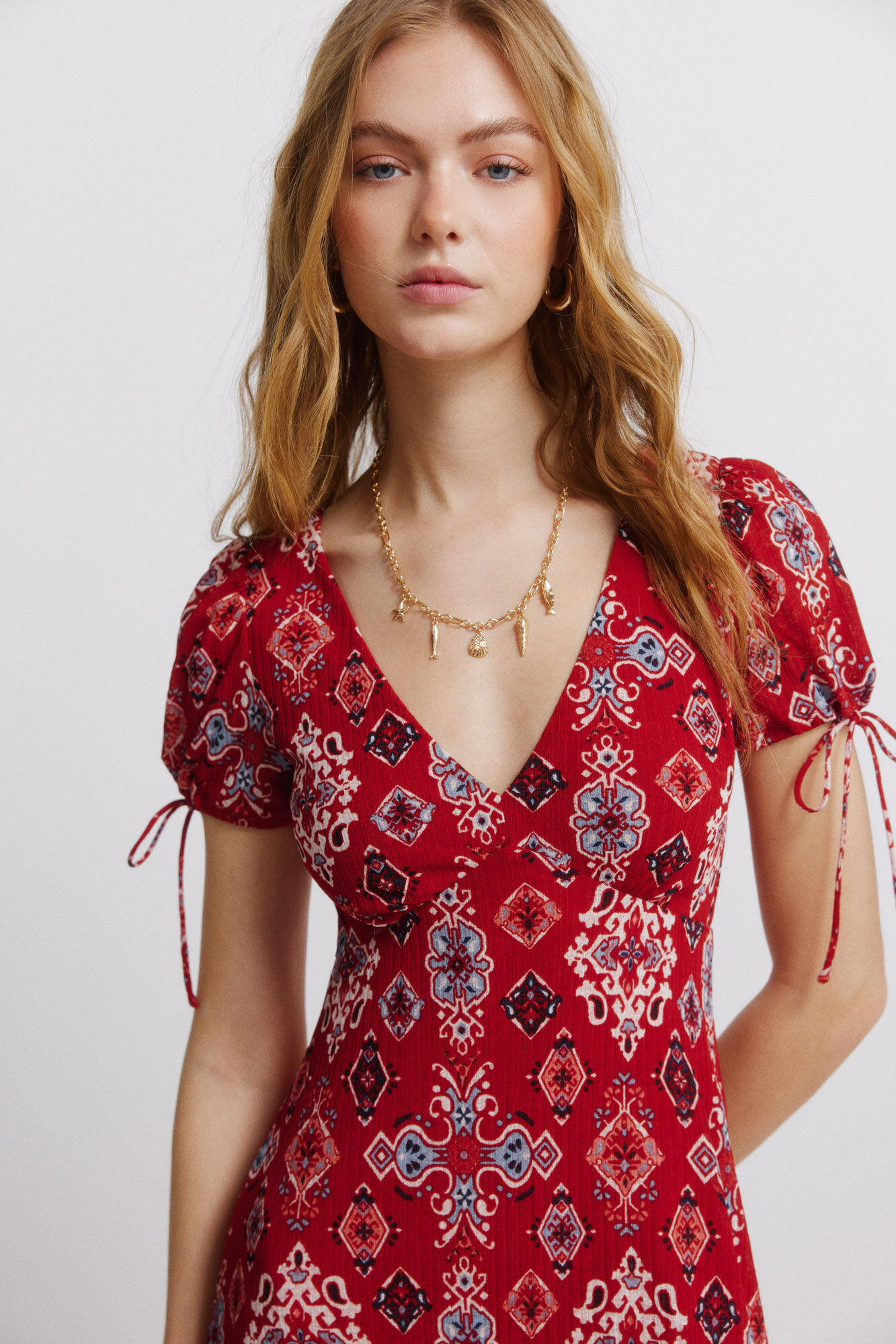 Springfield Vestido manga corta lazos