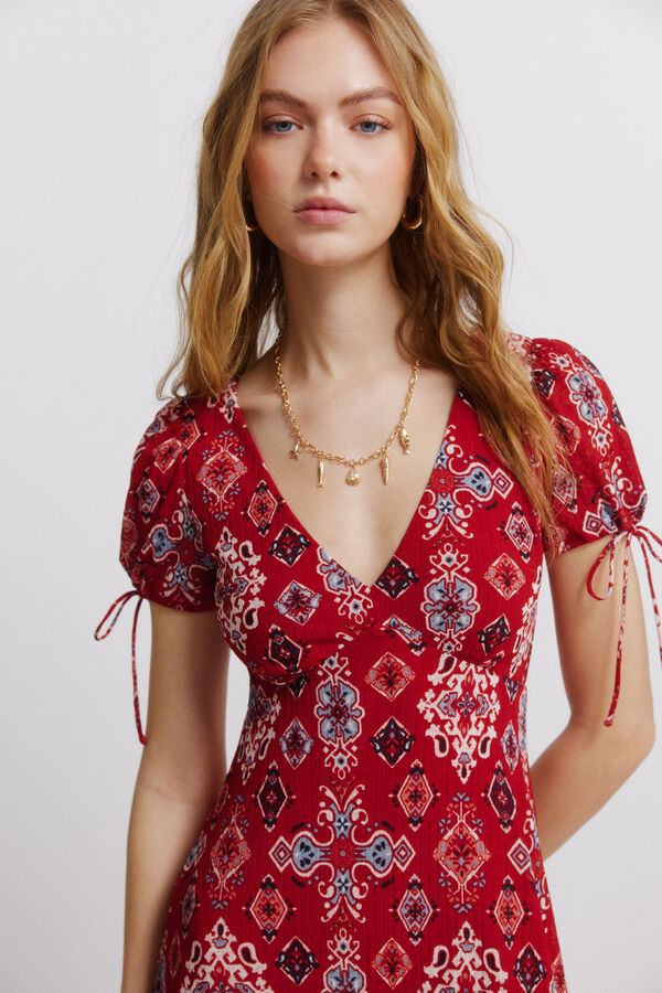 Springfield Vestido de manga curta com la&ccedil;os vermelho