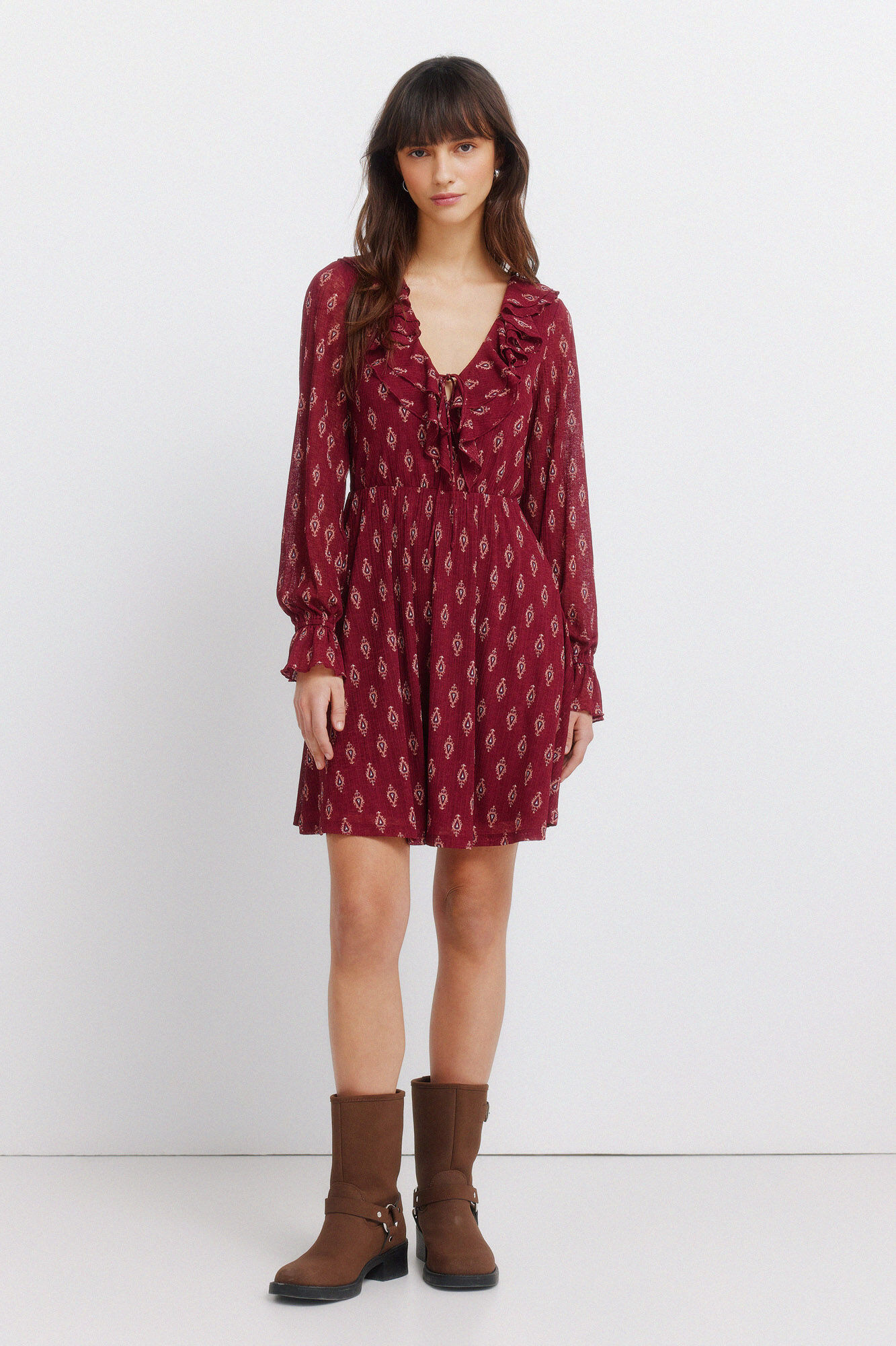 Springfield Vestido curto estampado com folhos