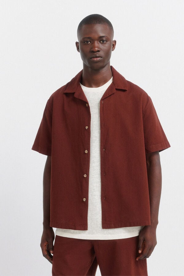 Springfield Linen bowling short sleeve shirt nude